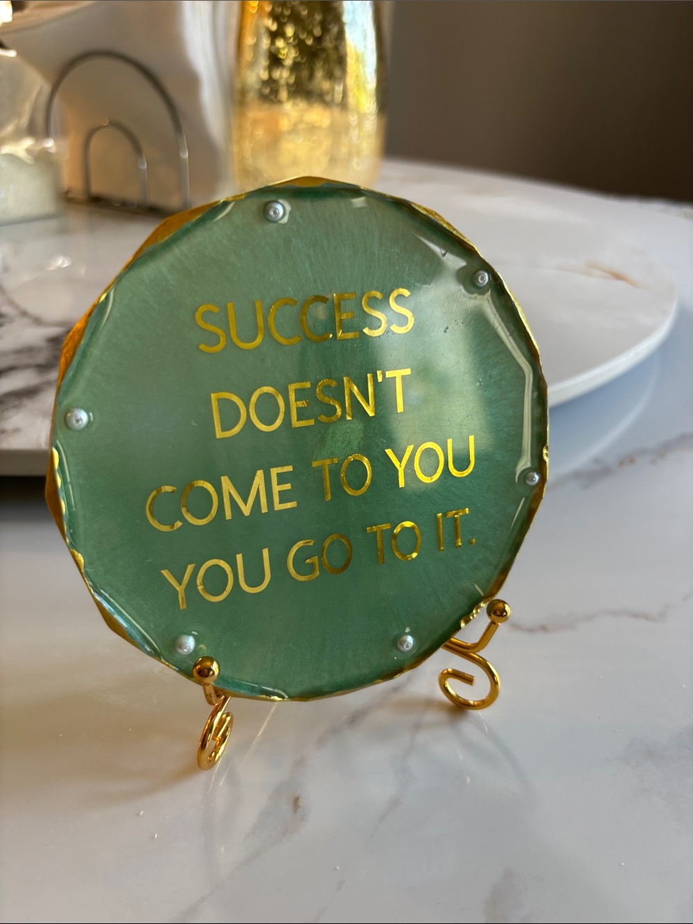 Inspirational Green and Gold Wall Plaque - Success Quote